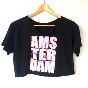 Vintage Upcycled Amsterdam Splatter Paint Cropped Graphic Tee